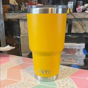Yeti Bright Yellow Tumbler with Silver Accent. 30 Ounces.